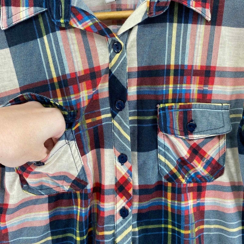 RNB Flannel Button Front Shirt Womens Small Multicolor Plaid Rayon Bonfire Fall - Picture 5 of 8